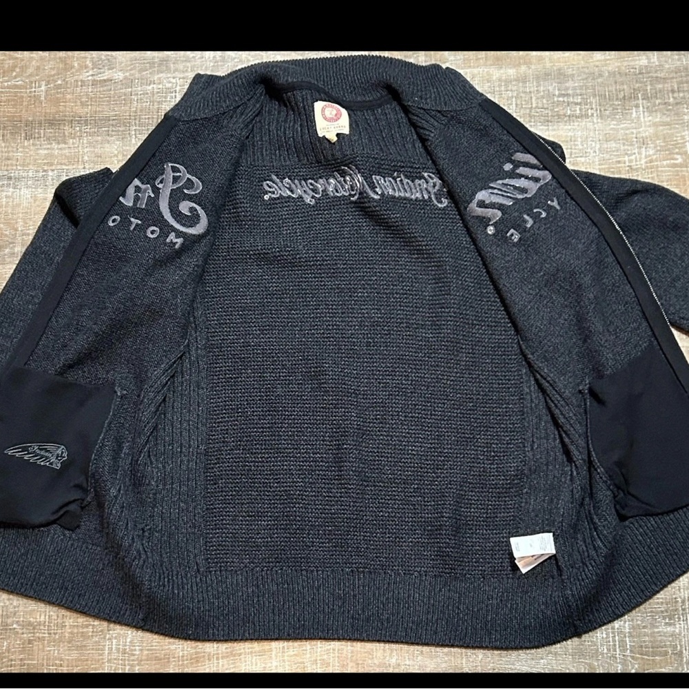 Indian Motorcycle Men's Large Full Zip Gray Knit Jacket Lucky Brand - Picture 12 of 15